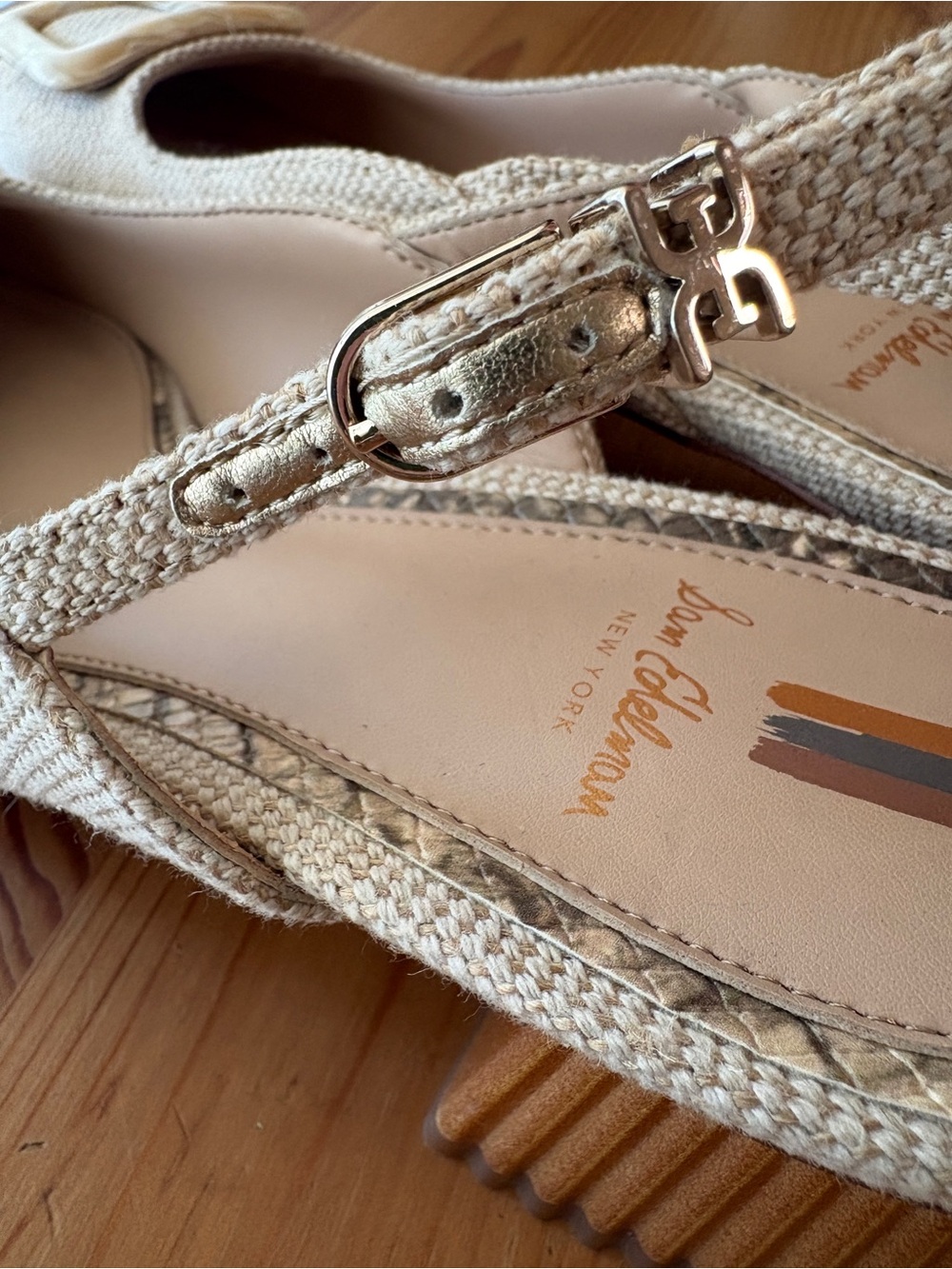 Sam Edelman Beige Slingback Block Heel Pumps with Decorative Buckle - Picture 8 of 11